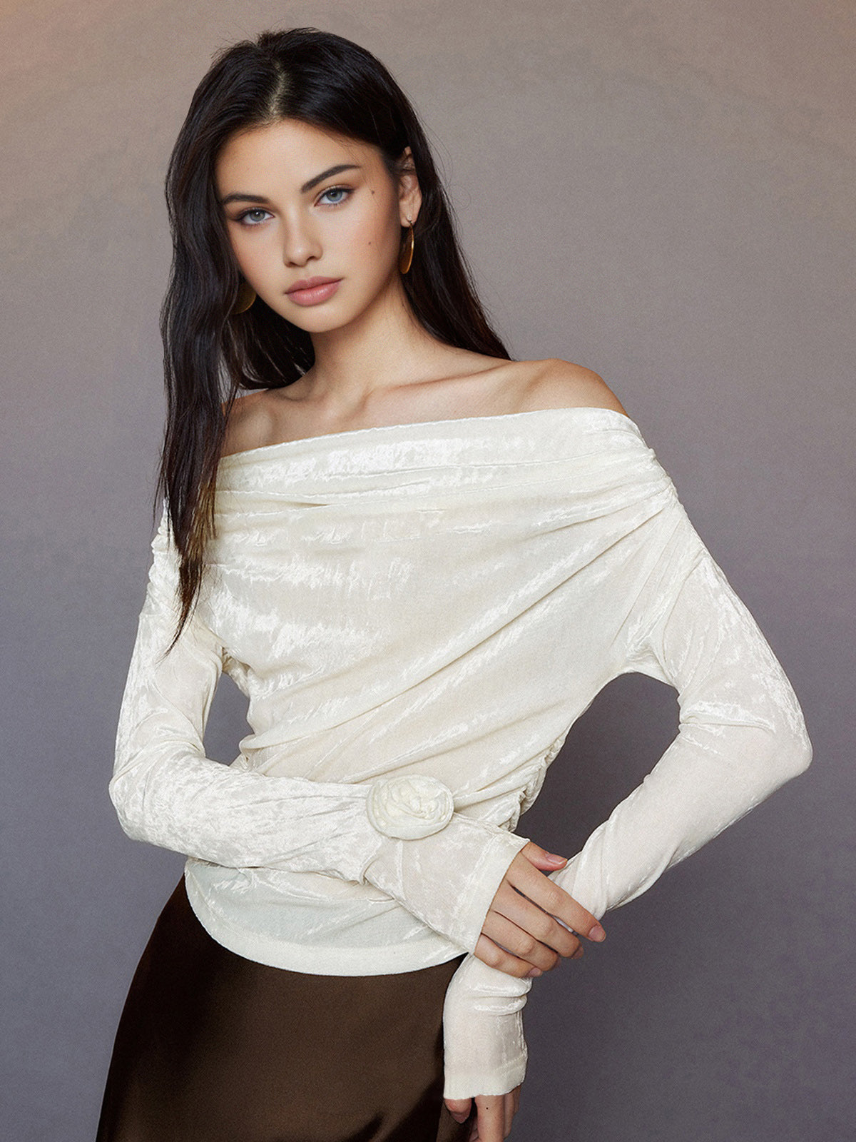 3D Flower Off-Shoulder Jersey Top