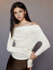 3D Flower Off-Shoulder Jersey Top