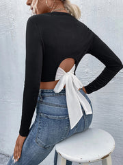 Tie Beck Skinny Crop Blouse