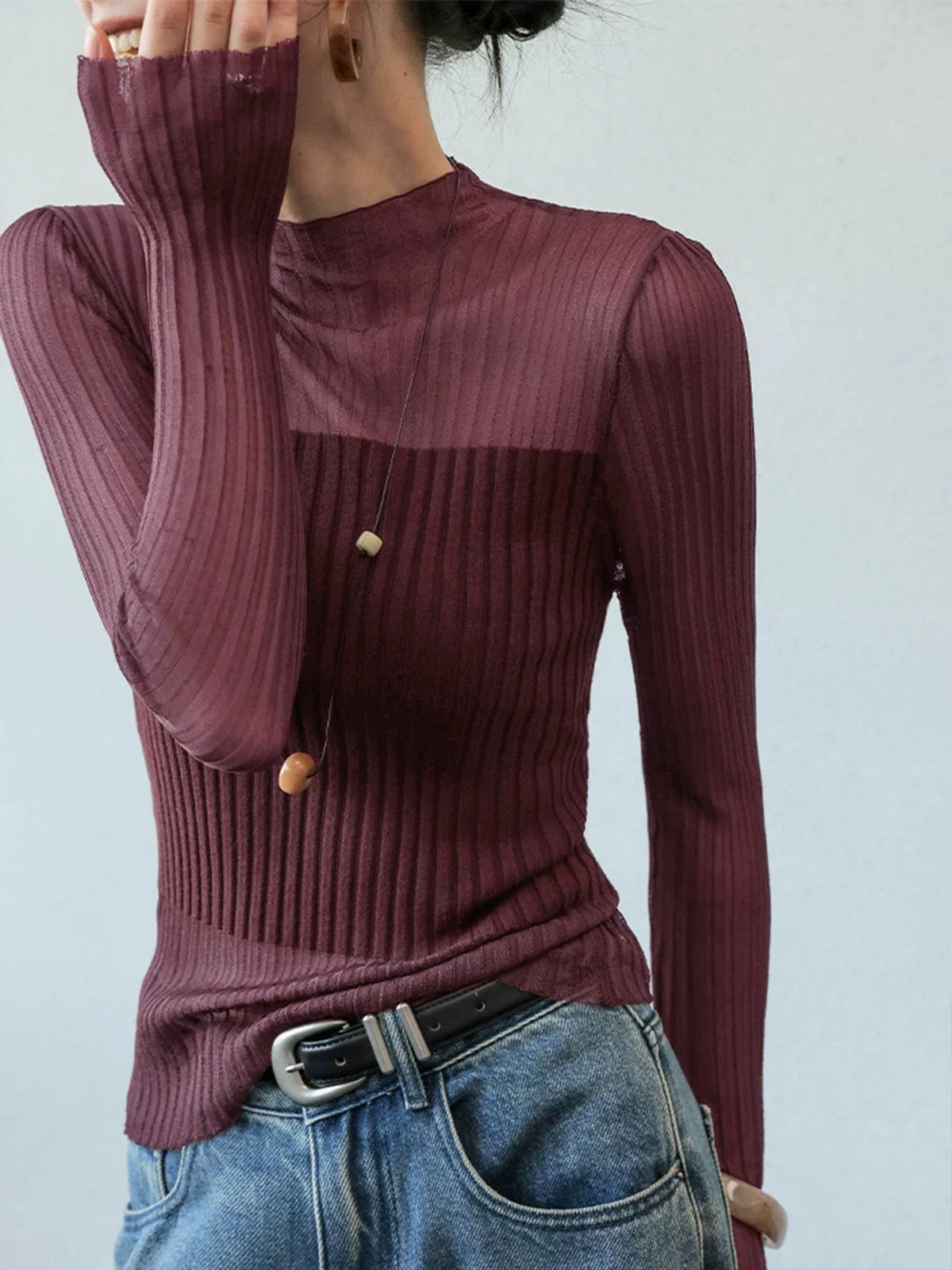 Sheer Panel Slim Sweater