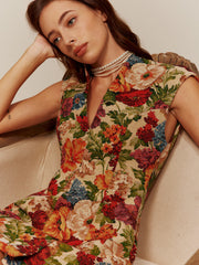 V-Neck Floral Zipper Tank Dress