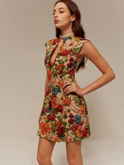 V-Neck Floral Zipper Tank Dress