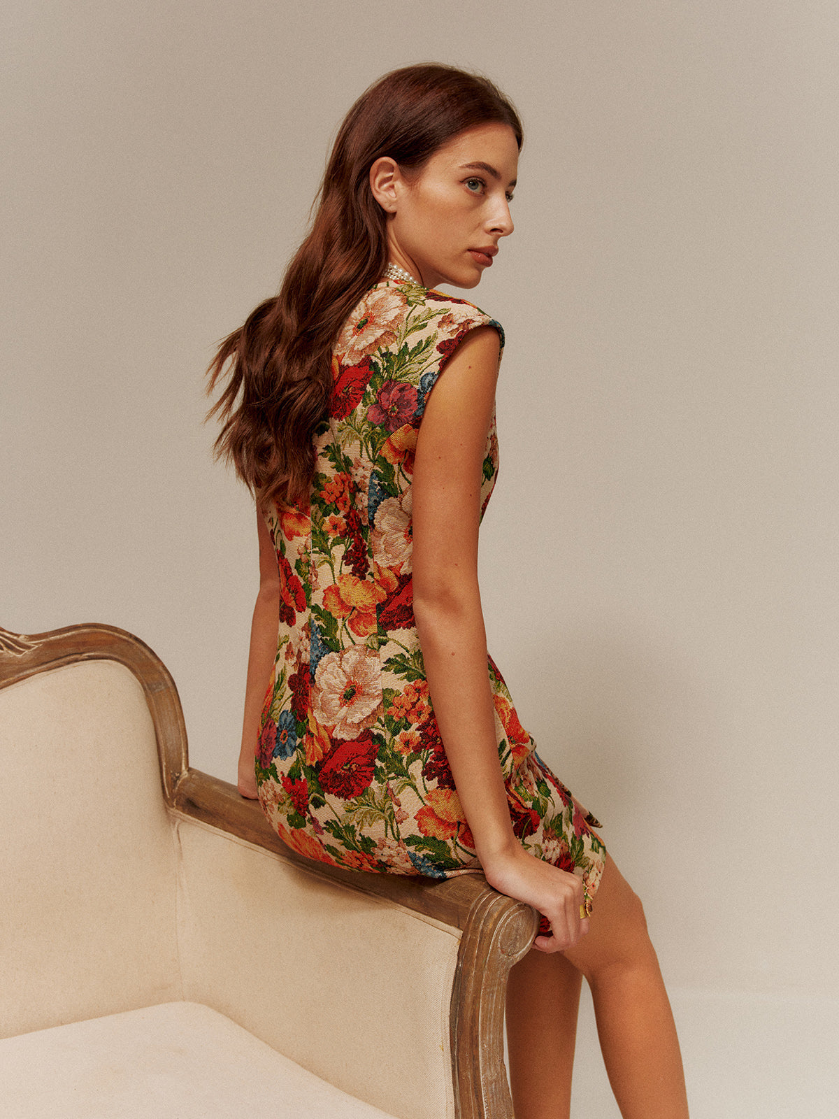 V-Neck Floral Zipper Tank Dress