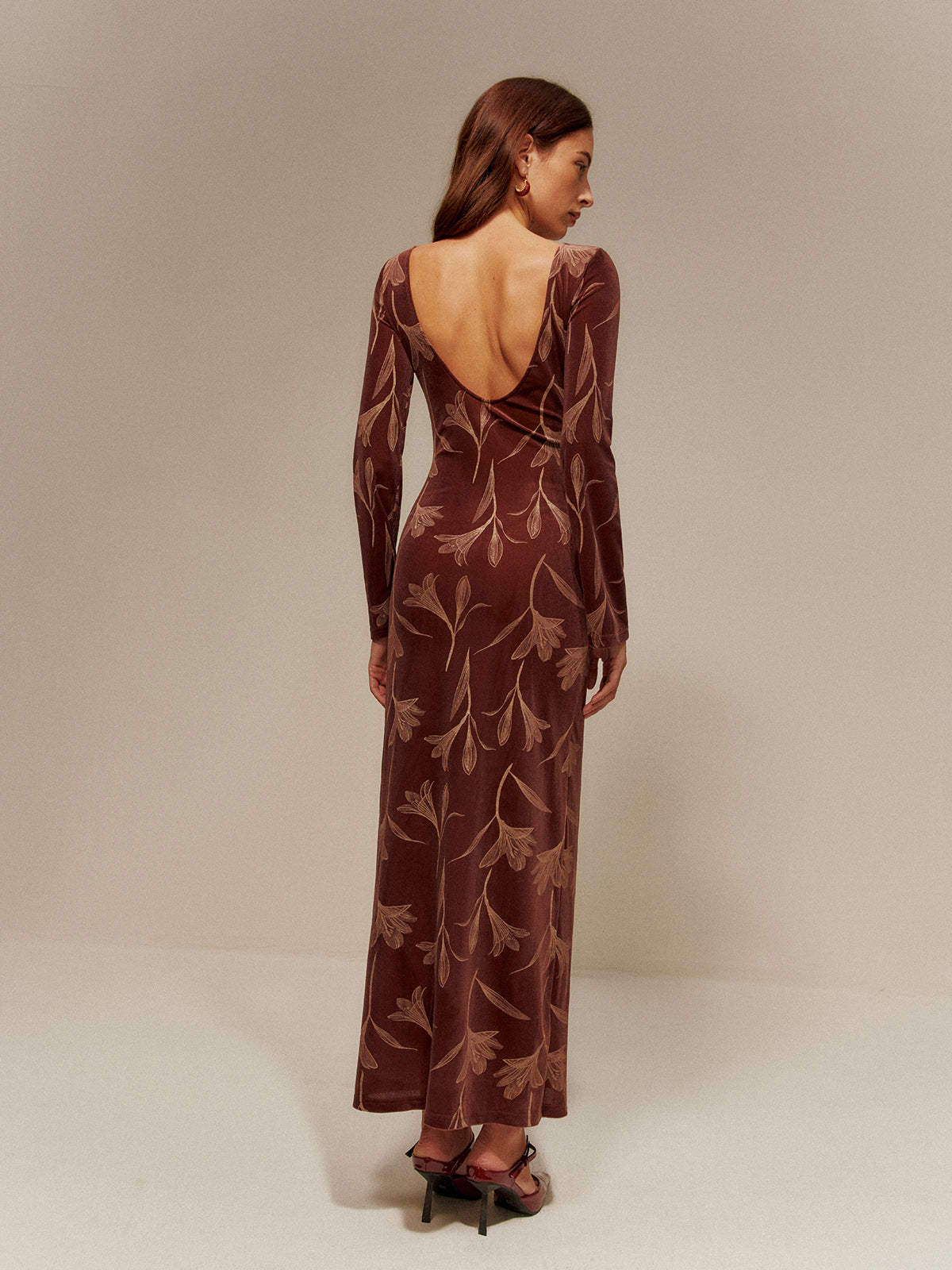 Backless Printed Velvet Slim Dress