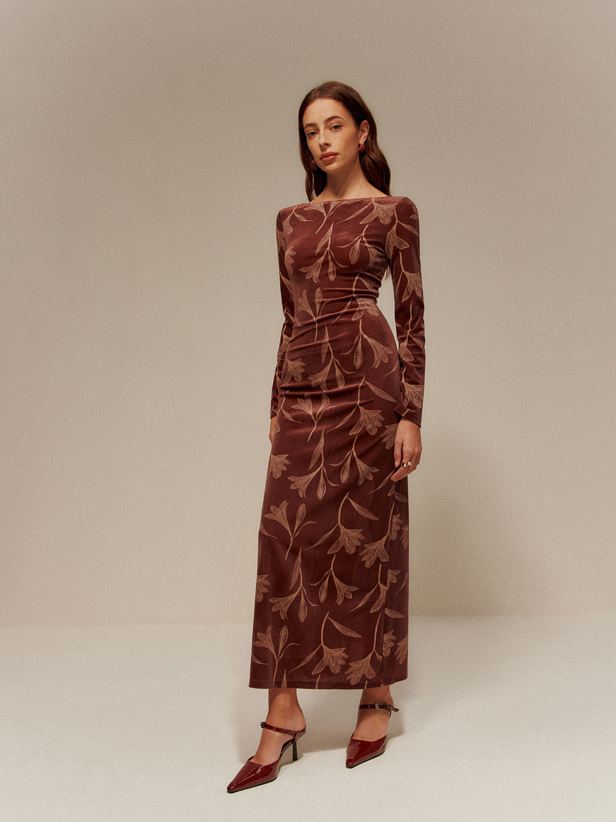 Backless Printed Velvet Slim Dress