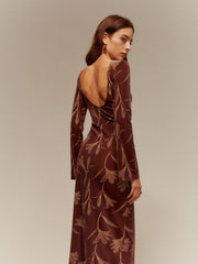 Backless Printed Velvet Slim Dress