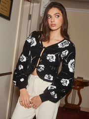 Rosette Knot-Button Crop Cardigan