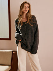 Wool-Blend Button Draped Cardigan