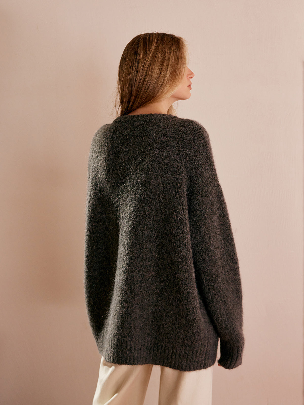 Wool-Blend Button Draped Cardigan