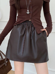 Drawstring Faux Leather Skirt