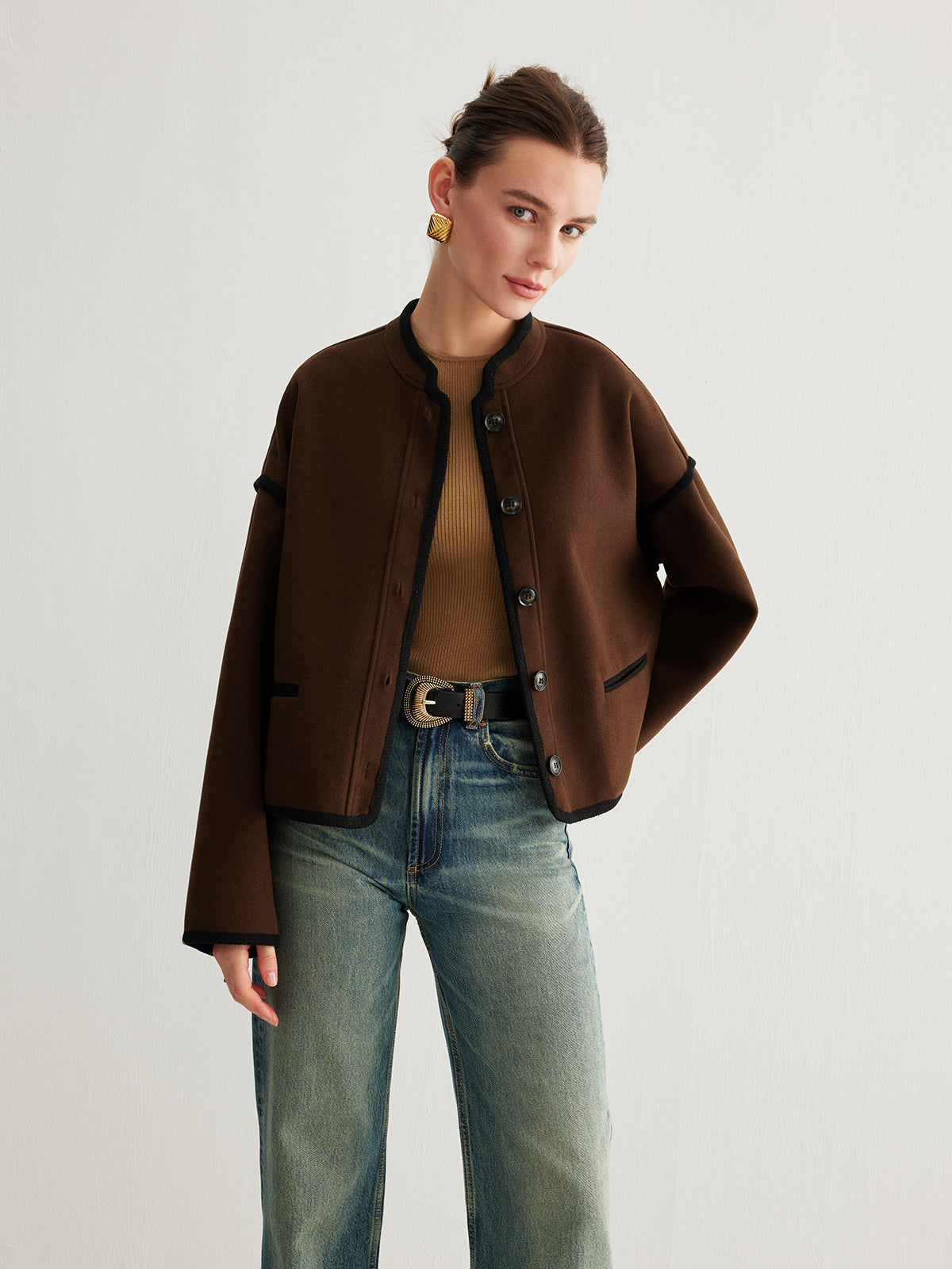 Minimalist Contrast Trim Tweed Jacket