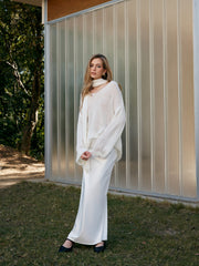 Wool-Blend Semi-Sheer Sweater With Scarf