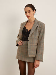 Checked Button Slit Blazer