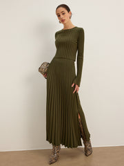 Lettuce Trim Pleated Sweater Skirt