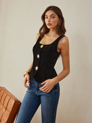 Velvet Metal-Button Vest