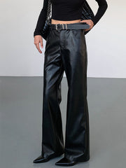 High-Waist PU Leather Pants Without Belt