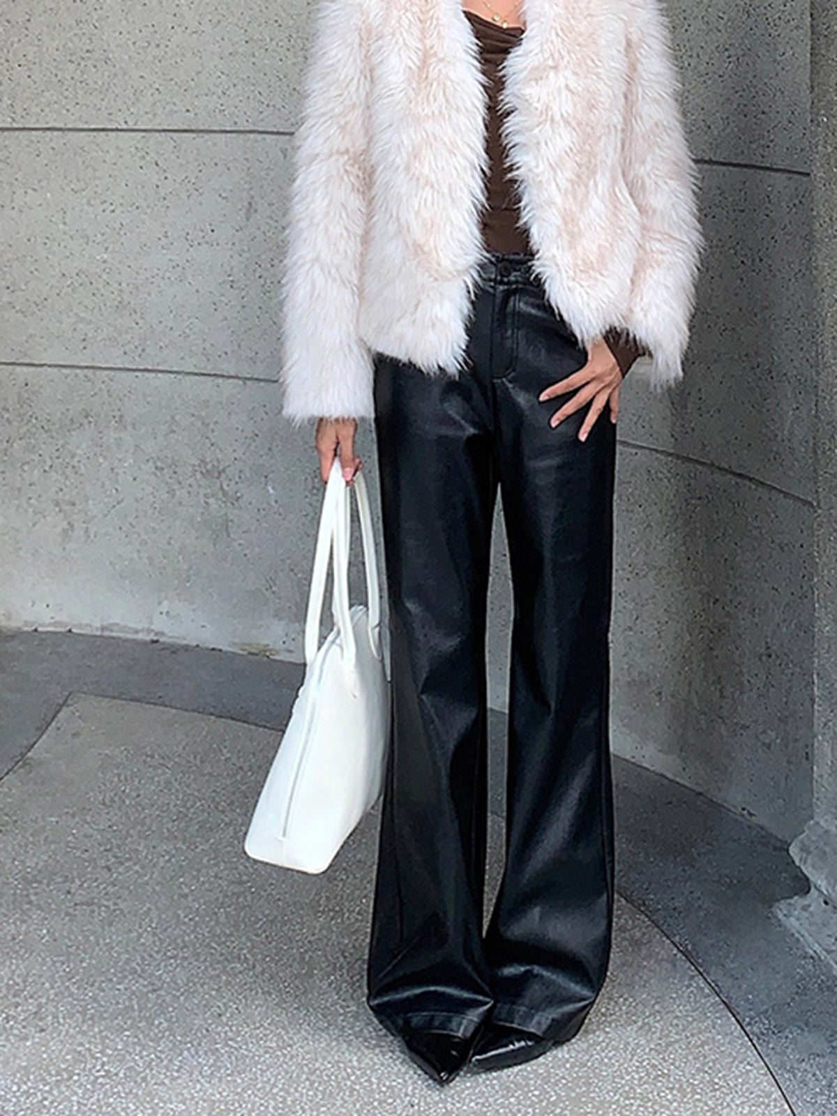 High-Waist PU Leather Pants Without Belt