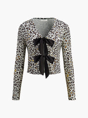 Bow Front Leopard Printed Jersey Blouse