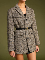 Chevron Tweed Belted Blazer