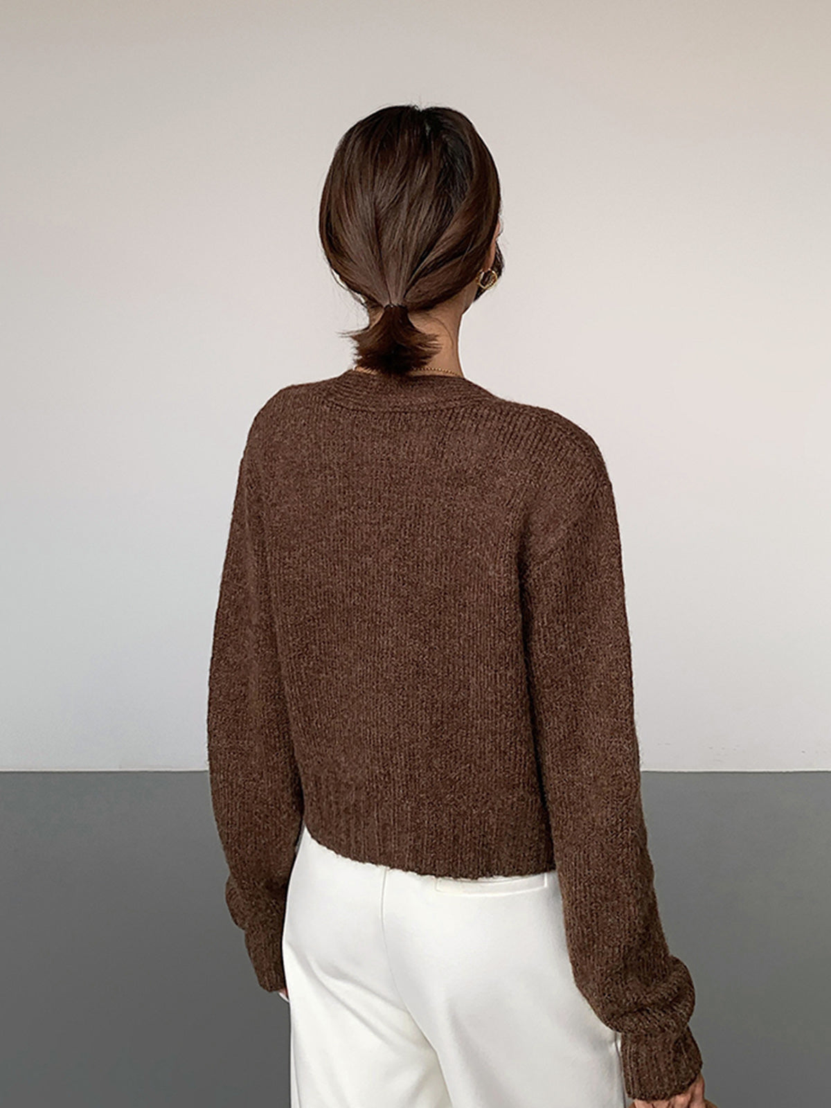 Wool-Blend V-Neck Short Cardigan