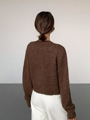 Wool-Blend V-Neck Short Cardigan