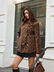 Velvet Button Bow Coat