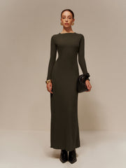 Lettuce Trim Sweater Long Dress Without Belt