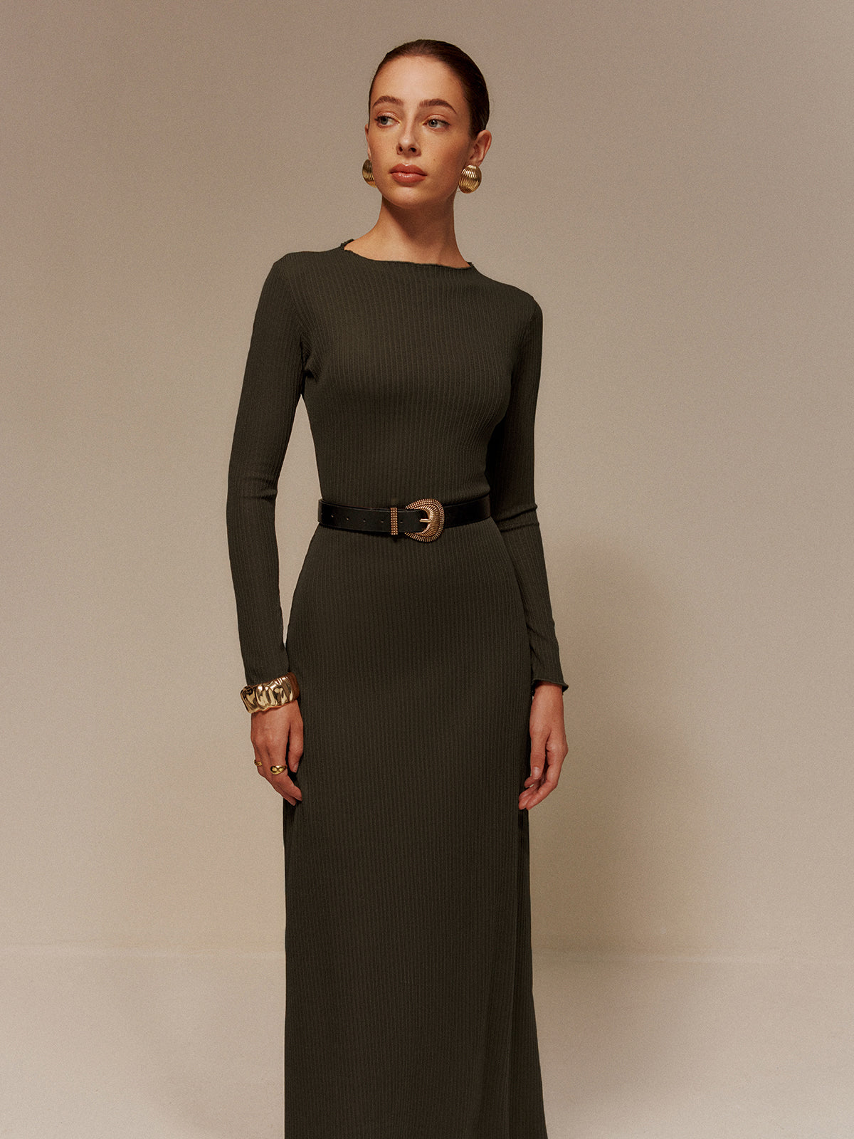 Lettuce Trim Sweater Long Dress Without Belt