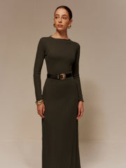Lettuce Trim Sweater Long Dress Without Belt