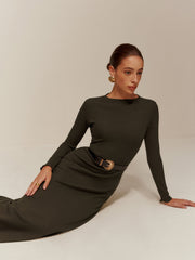 Lettuce Trim Sweater Long Dress Without Belt