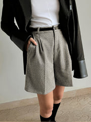 Chevron Tweed Belted Knee Shorts