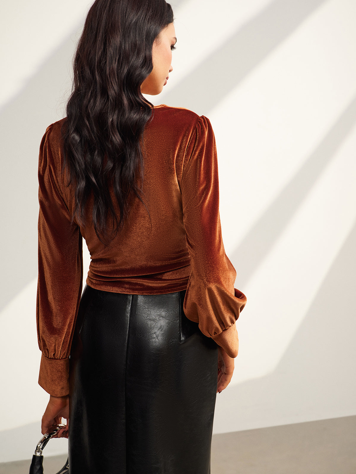 Velvet Pleated Slim Blouse