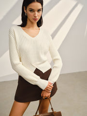 V-Neck Split Short Sweater