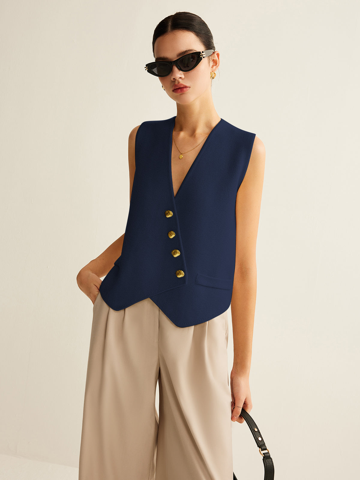 Asymmetrical Button Sweater Vest