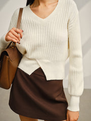 V-Neck Split Short Sweater