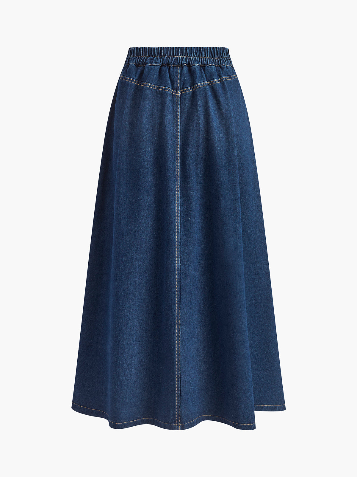 Metal Button Pleated Denim Skirt