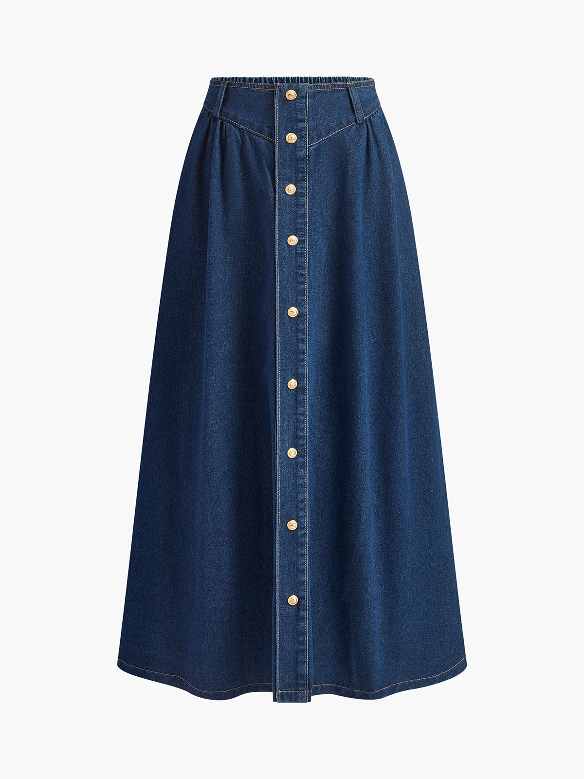 Metal Button Pleated Denim Skirt