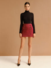 Mid-Waist Tweed Zipper Skirt