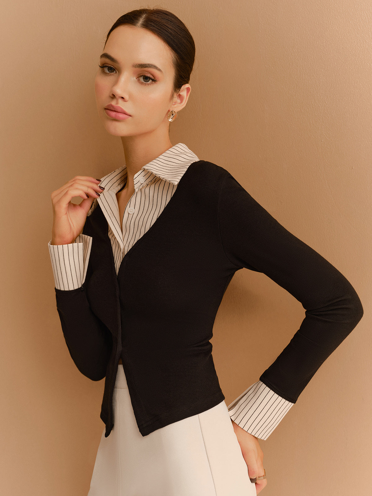 2 in 1 Button Split Lapel Blouse