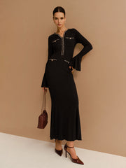 Elegant Contrast Binding Ruffle Slim Dress