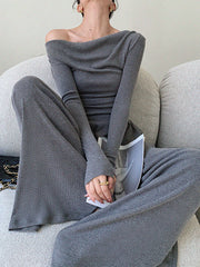 Plain Asymmetrical Draped Pants Set