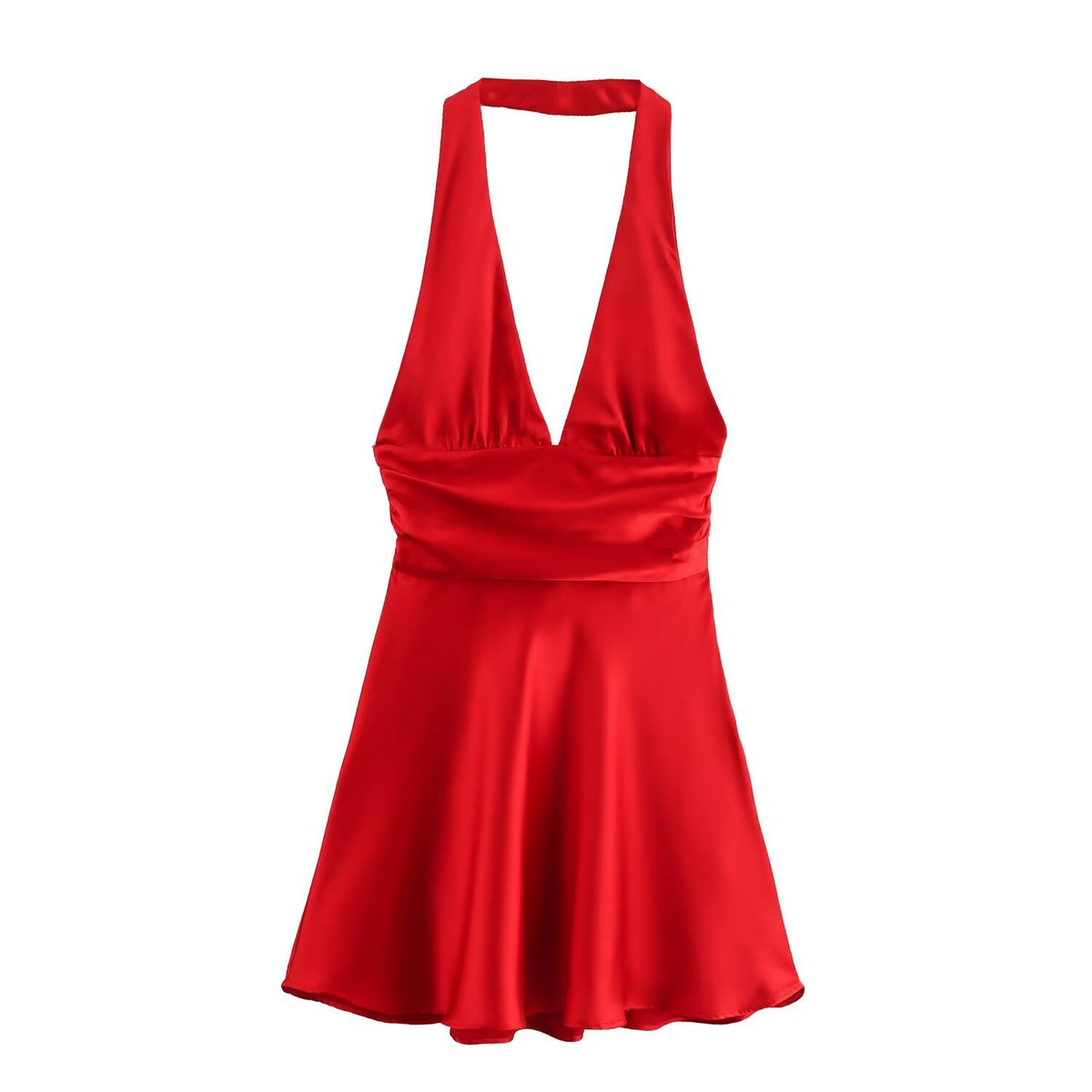 2024ss red sexy halter deep V dress