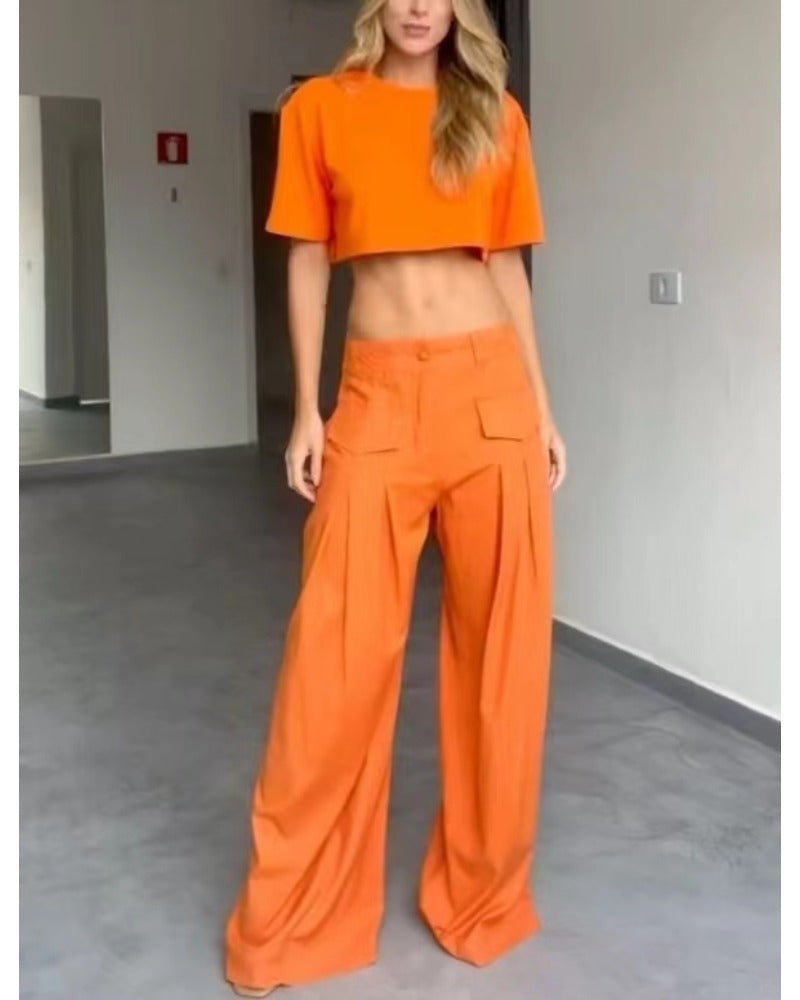 2024ss sexy crew neck T-shirt + casual pants suit