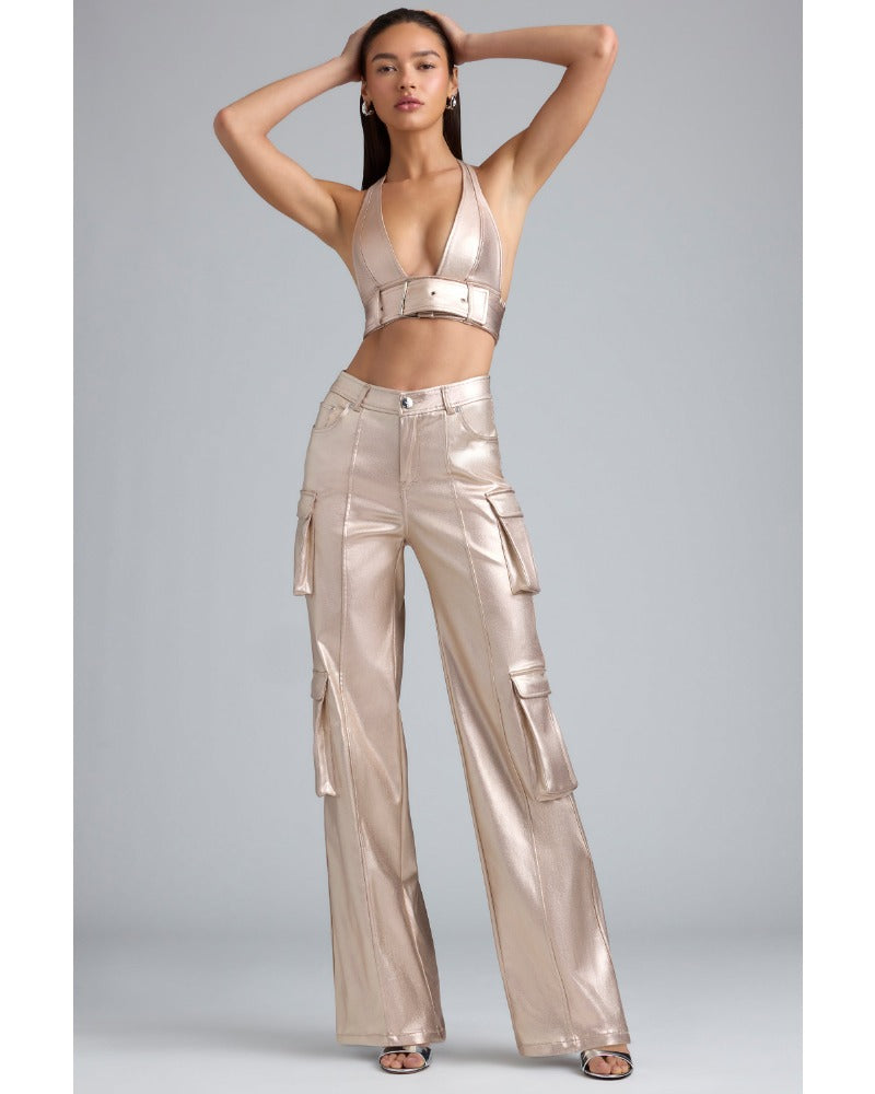 2024ss sexy diagonal deep V cargo pants set