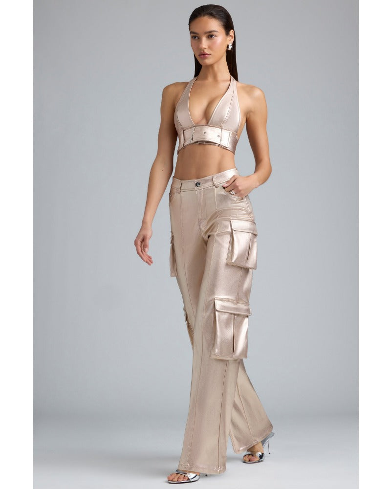 2024ss sexy diagonal deep V cargo pants set