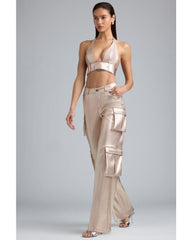 2024ss sexy diagonal deep V cargo pants set