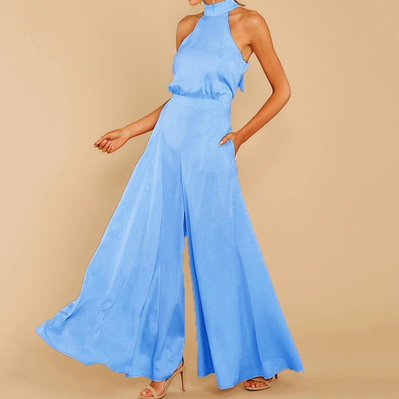 Loose Halter Neck Sleeveless Vest Wide Leg Pants Jumpsuit