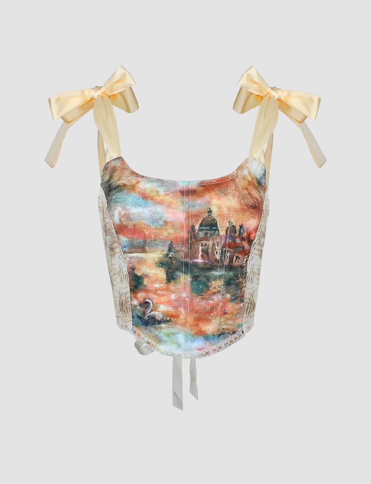 Yellow Romantic Oil Painting Print Cami Top