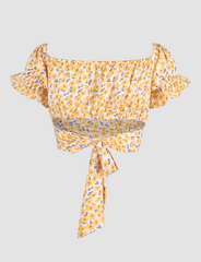 Yellow Off Shoulder Floral Strap Top