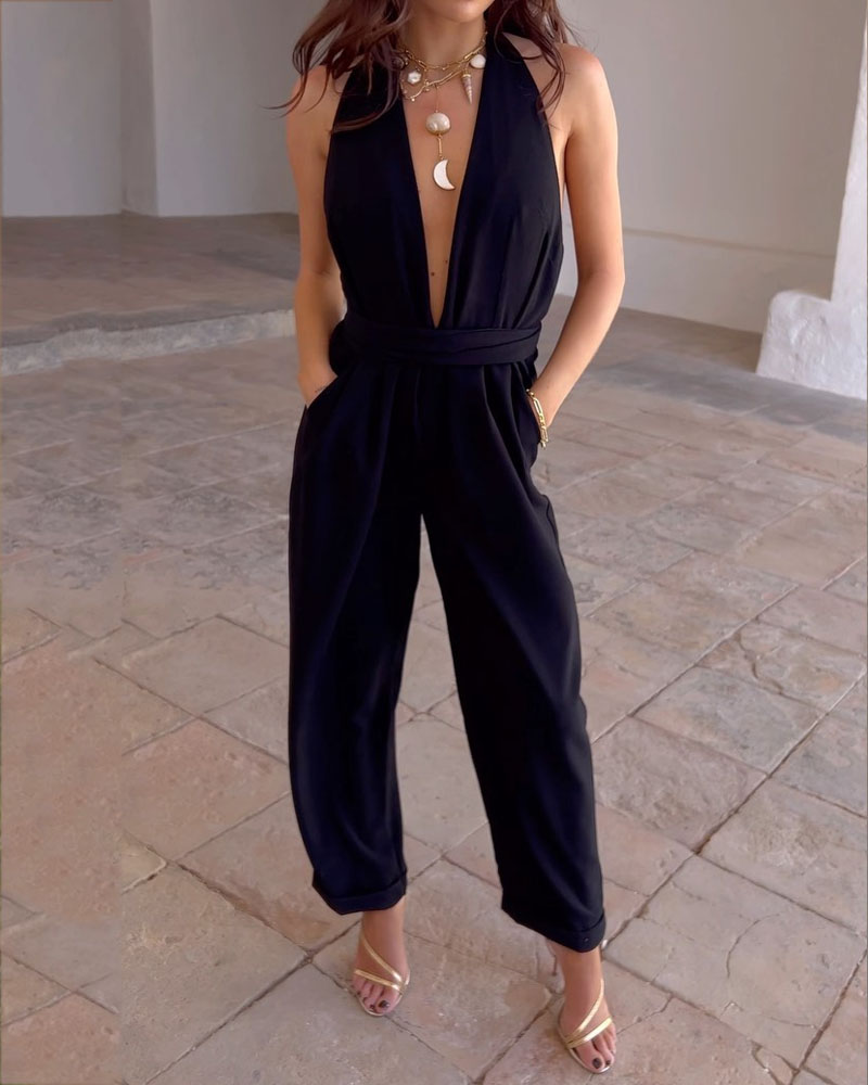 Casual V-neck Sleeveless Jumpsuit